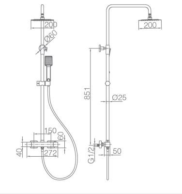 Medidas rampa duche termostática BTAR025