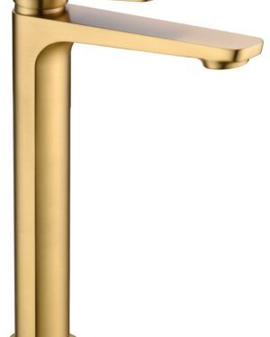 torneira dourada pvd de cano alto modelo Nápoles em ouro escovado