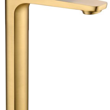 torneira dourada pvd de cano alto modelo Nápoles em ouro escovado