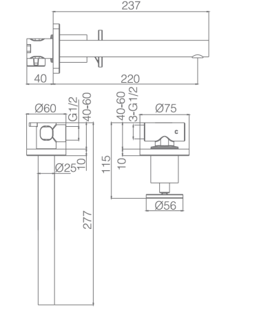 Medida da torneira de encastrar Olimpo GLC033
