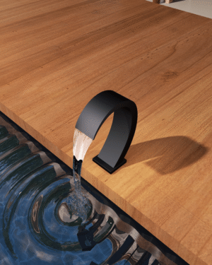 Cascata para piscina ANG em aço inox preto mate com efeito lâmina d'água instalada em piscina moderna