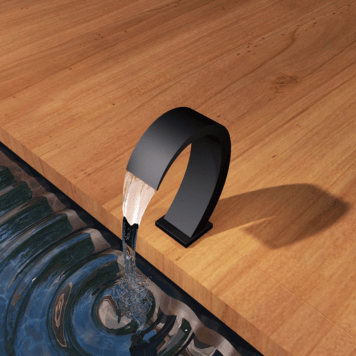 Cascata para piscina ANG em aço inox preto mate com efeito lâmina d'água instalada em piscina moderna