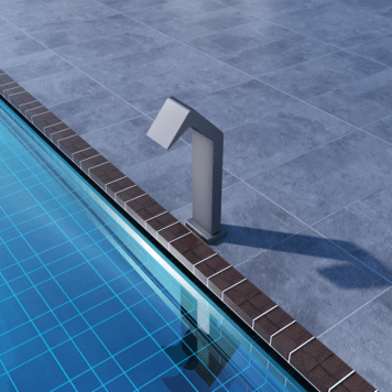 Cascata Niagara 15cm para piscina em aço inoxidável cinza-cobalto instalada