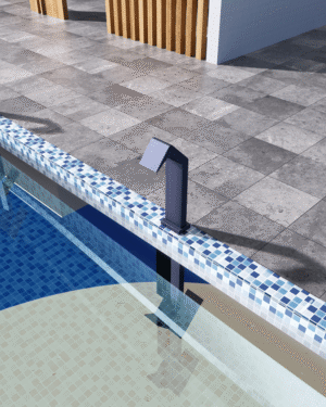 Cascata Niagara 15cm para piscina em inox 316 azul oceano instalada