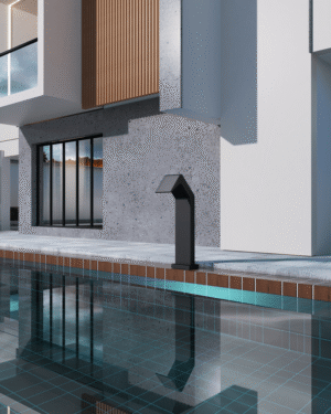 Cascata Niagara 15cm para piscina em inox316 Preto Mate instalada