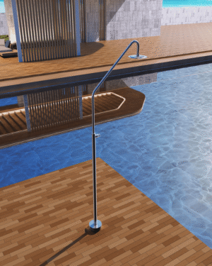 Chuveiro com temporizador para piscina Colorado AC em aço inox S316 com detalhes dos componentes