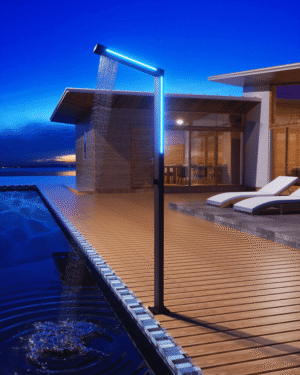 Chuveiro de exterior SENSE Preto Mate com LED em aço S316 com design retangular exclusivo