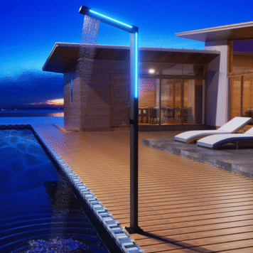 Chuveiro de exterior SENSE Preto Mate com LED em aço S316 com design retangular exclusivo