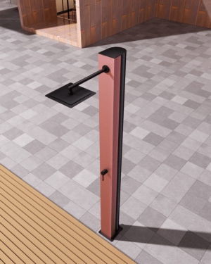 Chuveiro de jardim Phoenix ACL em aço inox S316 instalado em área externa