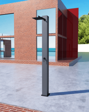 Chuveiro de jardim Phoenix AGCB em aço inox S316 instalado em área externa.