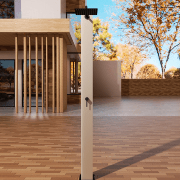 Chuveiro de jardim Phoenix AMK em aço inox S316 instalado em área externa