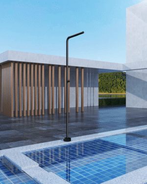 Chuveiro de piscina TEXAS Preto Mate em aço S316 com design tubular exclusivo