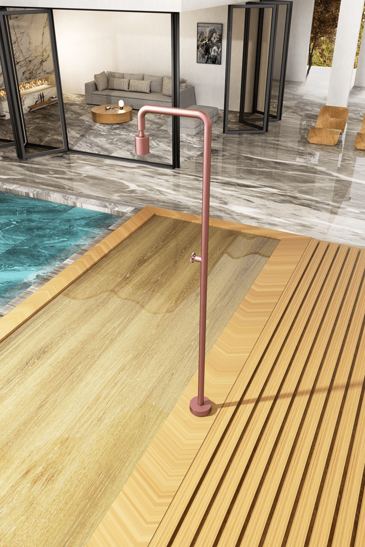 Chuveiro exterior para piscina inox Rosa Coral em aço S316 resistente à corrosão