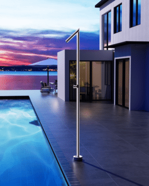 Chuveiro externo piscina OKLAHOMA Acerado fabricado em aço S316 com design tubular moderno