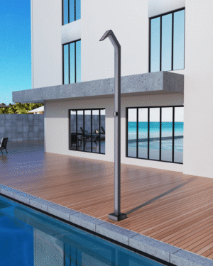 Chuveiro piscina Niagara cinzento cobalto em aço S316 com cascata retangular