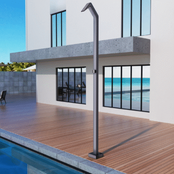 Chuveiro piscina Niagara cinzento cobalto em aço S316 com cascata retangular