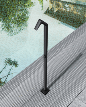 Chuveiro piscina niagara preto mate em aço S316 com cascata retangular