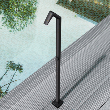 Chuveiro piscina niagara preto mate em aço S316 com cascata retangular
