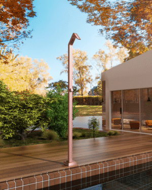 Chuveiro piscina Niagara rosa coral em aço S316 com cascata retangular