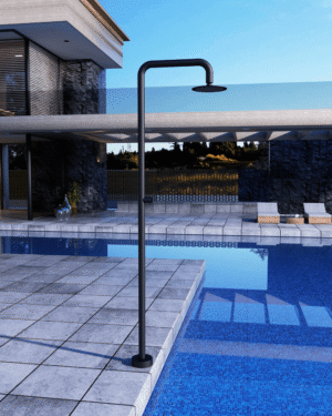 Duche exterior OREGON Preto Mate em aço S316 com design tubular moderno