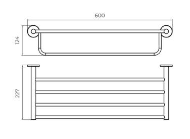 Desenho técnico do toalheiro múltiplo ESSENTIAL com medidas