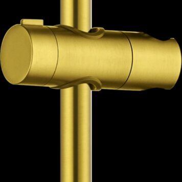 Rampa de duche redonda em aço inox dourado com suporte de chuveiro de mão ajustável.