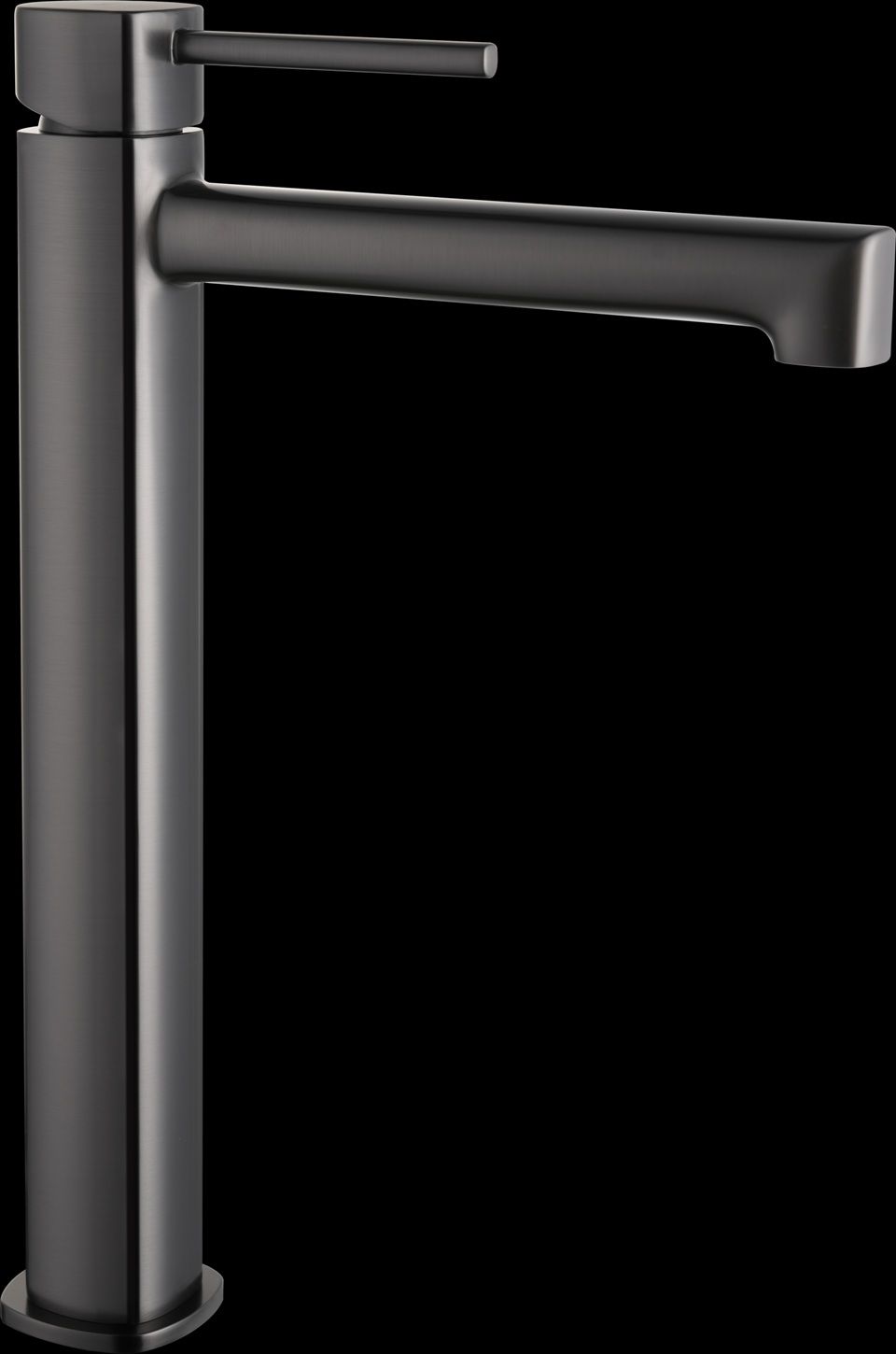 Torneira de cano alto TOSCANA em latão com acabamento PVD Black Gun Metal para lavatórios sobre bancada.