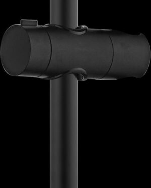 Rampa de duche em aço inox S304 com acabamento preto mate e suporte de chuveiro ajustável.