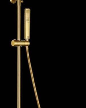 Coluna de duche termostática Firenze BDF065/OC em ouro escovado mate com estrutura quadrada e torneira monocomando.