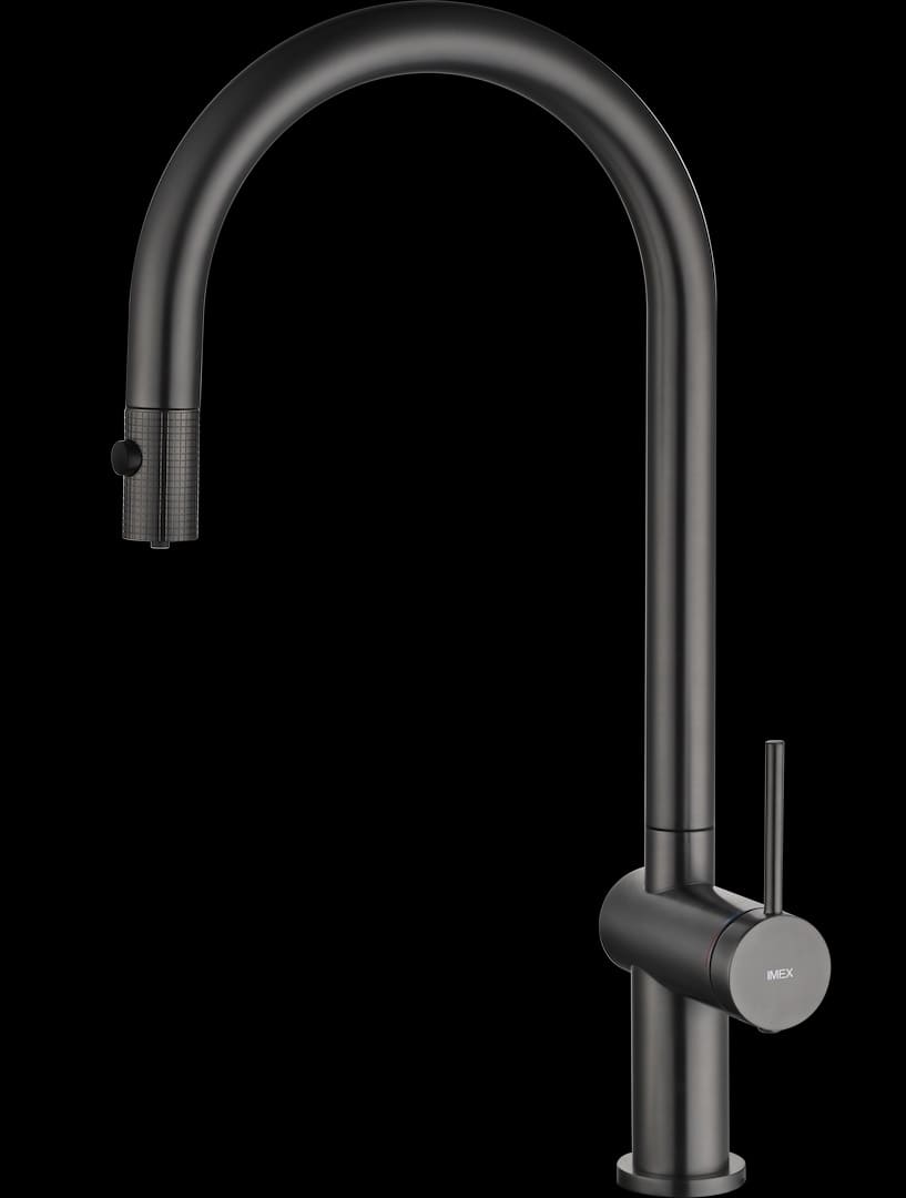 Torneira cozinha osmose Imex Lazio em acabamento PVD black gun metal.