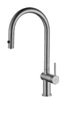 Torneira monocomando de cozinha com osmose GOS006/NQ em níquel escovado com bica alta em curva.