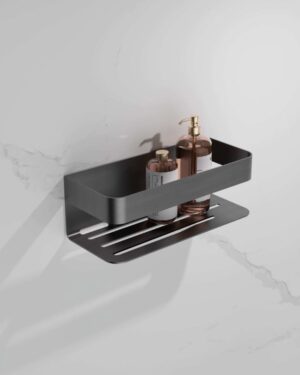Saboneteira de parede Imex Mayura em aço inox Black Gun Metal instalada em casa de banho