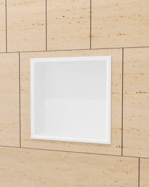 Nicho de encastrar casa de banho em aço inox acabamento branco mate.