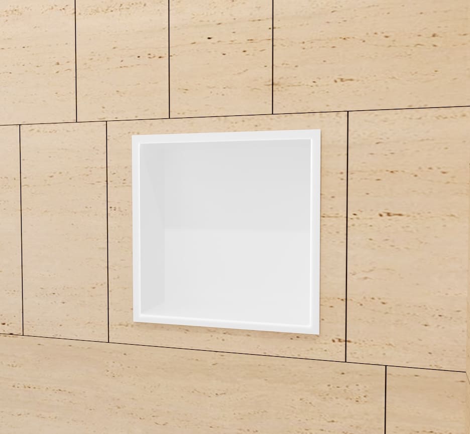 Nicho de encastrar casa de banho em aço inox acabamento branco mate.