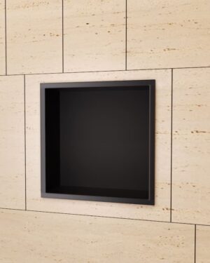 Nicho de encastrar casa de banho em aço inox acabamento preto mate.