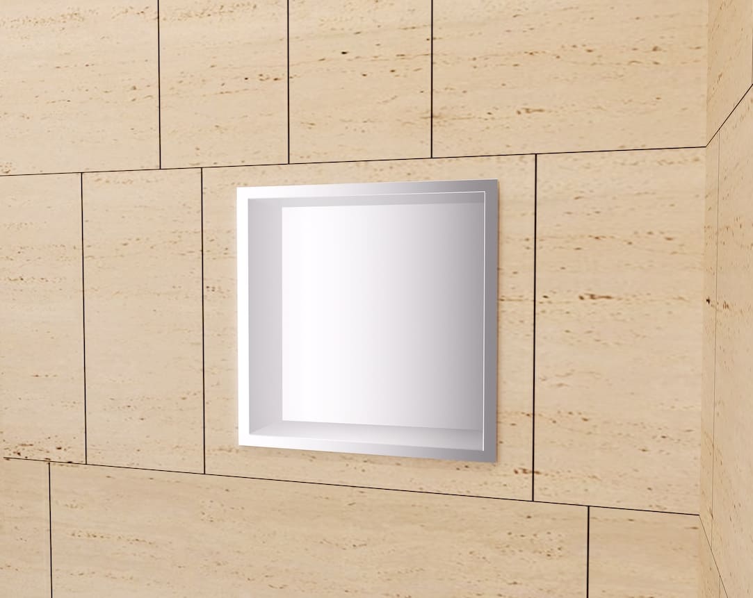 Nicho de encastrar casa de banho em aço inox acabamento níquel escovado.