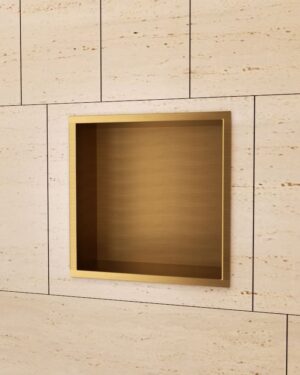 Nicho de encastrar casa de banho em aço inox acabamento ouro escovado.