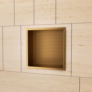 Nicho de encastrar casa de banho em aço inox acabamento ouro escovado.