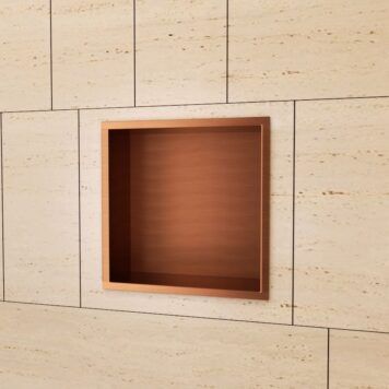 Nicho de encastrar casa de banho em aço inox acabamento ouro rosa escovado.