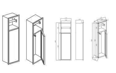 Desenho técnico com medidas do nicho de encastrar para porta-escovas 17x60cm.