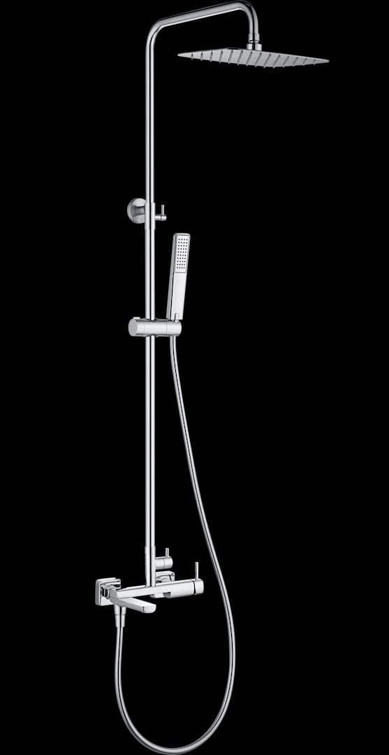 Conjunto de coluna de banheira monocomando Toscana cromado com chuveiro de teto extra plano.
