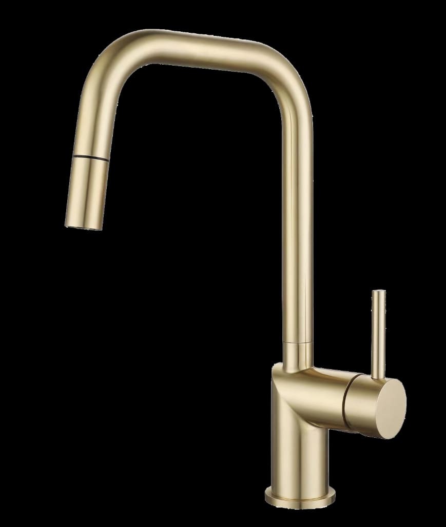 Torneira de cozinha monocomando extraível monza em acabamento ouro escovado IMEX.