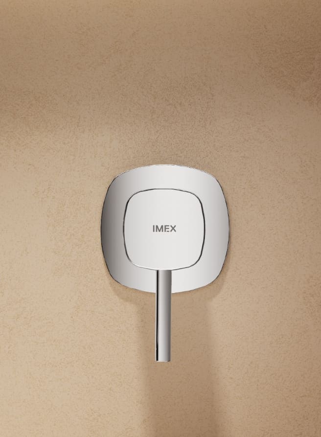 Detalhe do manípulo monocomando encastrado na parede da torneira de lavatório Toscana IMEX.