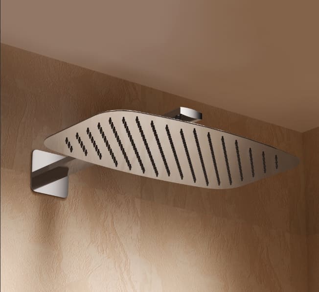 Chuveiro superior extra plano retangular em aço inox S304 do conjunto Toscana.