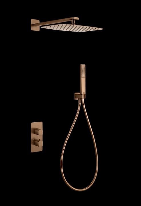 chuveiro de parede termostatico imex serie toscana com acabamento ouro rosa escovado