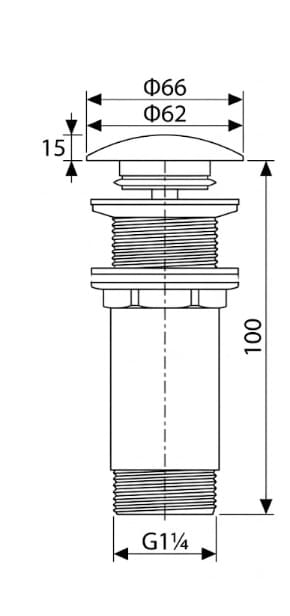 Desenho técnico com cotas e medidas em milímetros da válvula click-clack VCC010.